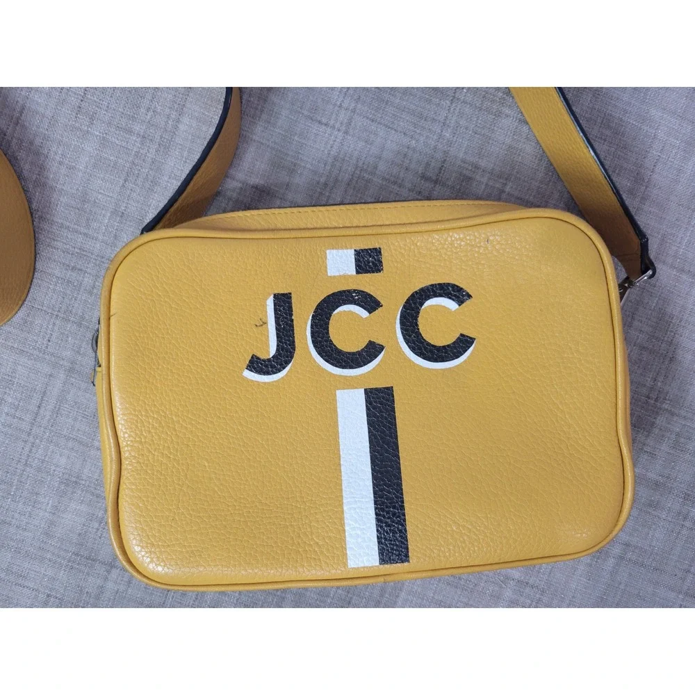 Leatherology Yellow Leather Willow Crossbody Bag Double Zip Monogram Camera Bag